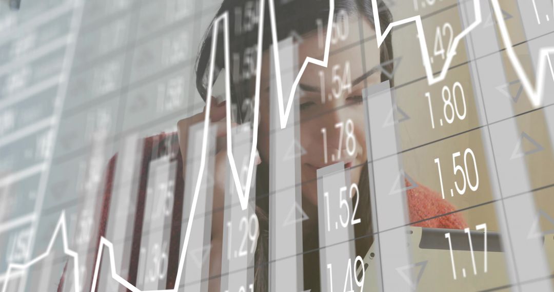 Businesswoman Analyzing Graphs Through Digital Interface