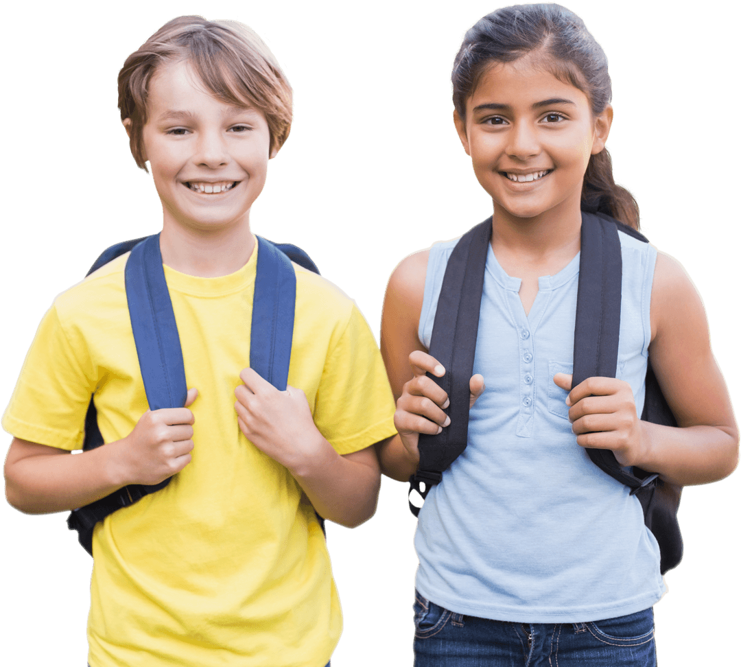 Happy Diverse Schoolchildren with Backpacks Transparent Background
