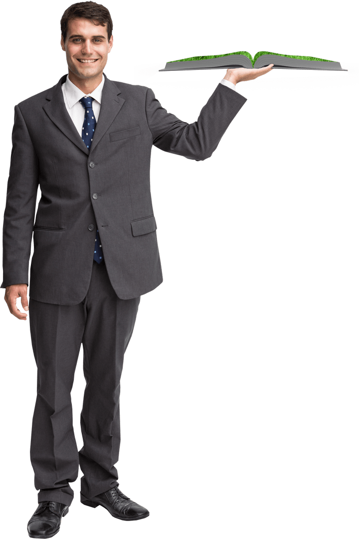 Transparent Caucasian Businessman Lifting Book Symbol Skills And Knowledge