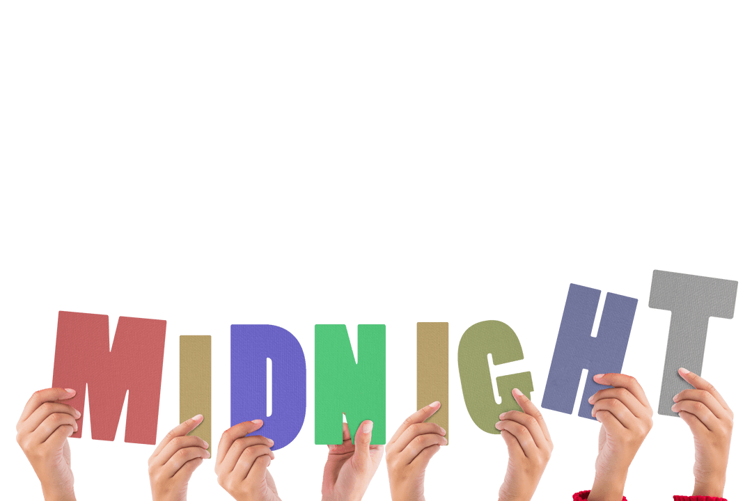 Hands Holding Midnight Text on Transparent Background