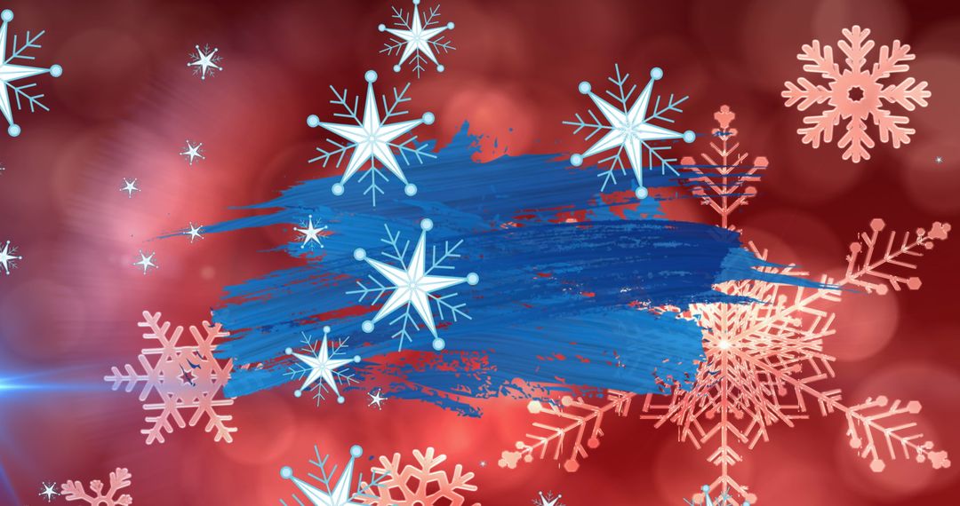 Festive Winter Scene with Snowflakes and Red Background