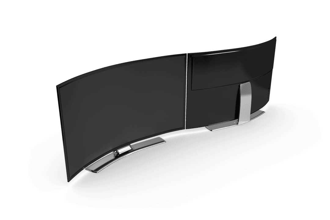 Dual Curved Computer Screens on Transparent Background for Modern Workstation Use