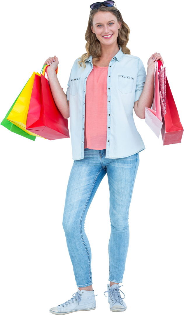 Happy Young Woman Holding Colorful Shopping Bags on Transparent Background - Download Free Stock Images Pikwizard.com