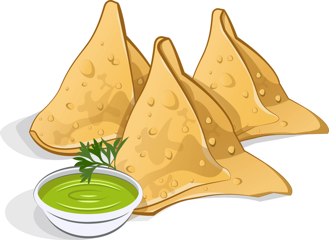 Tantalizing Golden Samosas with Green Chutney on Transparent Background