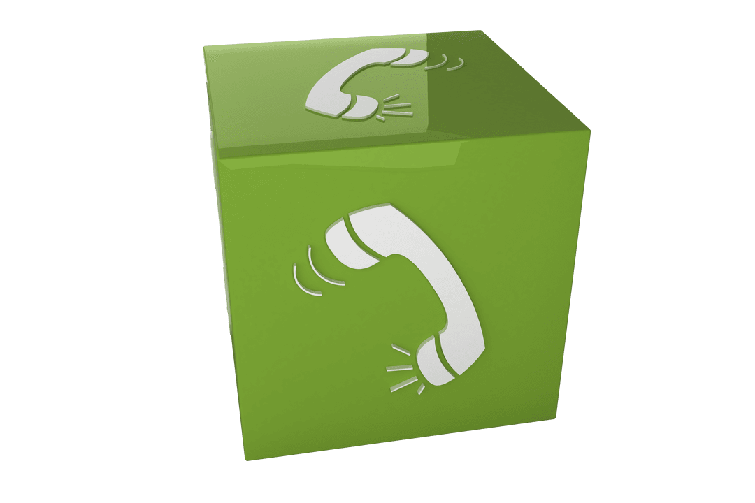 Green Cube with Phone Icon on Transparent Background