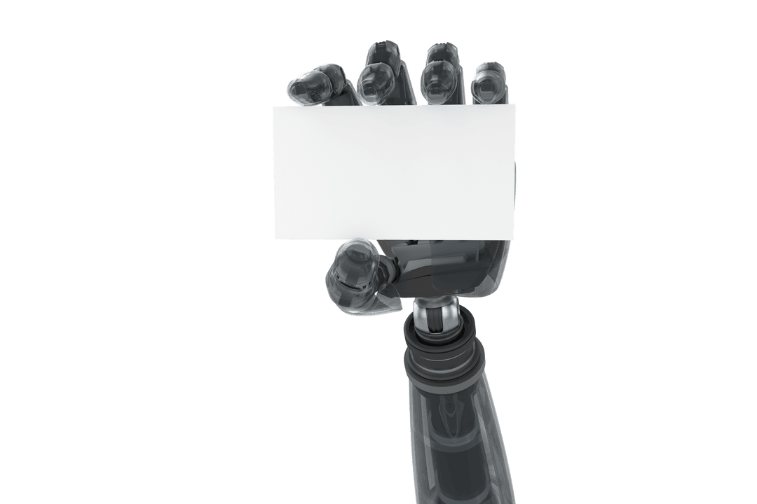 Robot Hand Holding Blank Business Card on Transparent Background