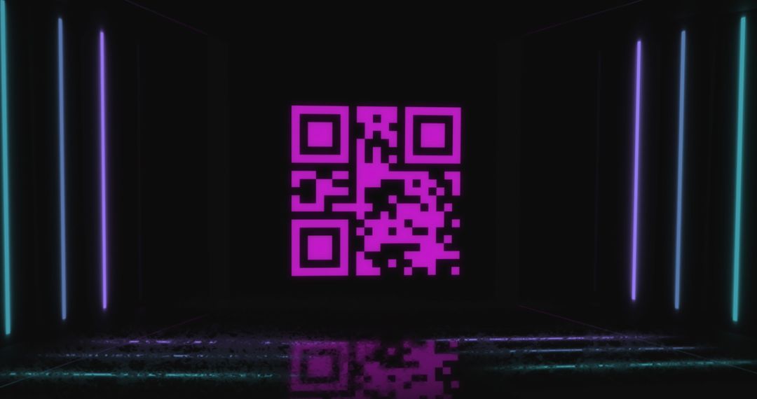 Glowing QR Code in Futuristic Neon Environment