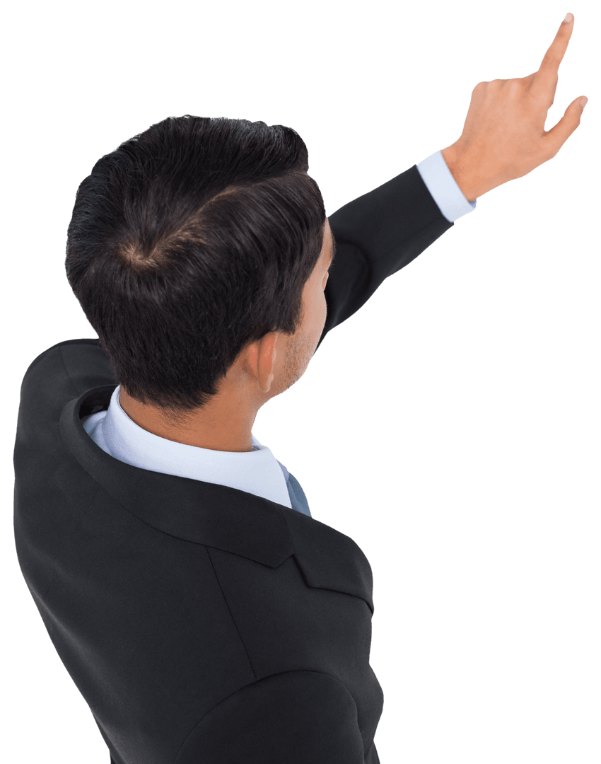 Transparent Biracial Businessman Pointing Upward Isolated