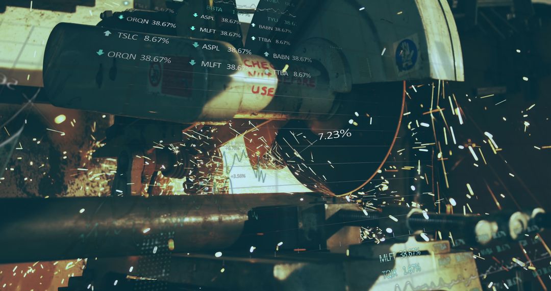 Industrial Grinder With Data Graphics Representing Efficiency