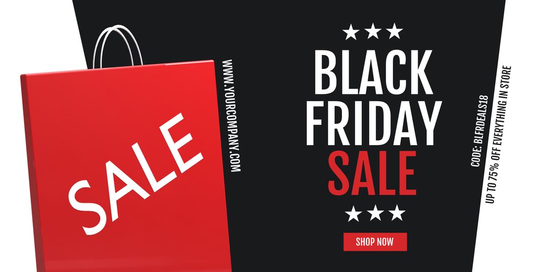 Bold black friday sale promotion banner with red shopping bag