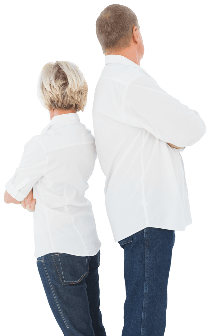 Transparent Tension: Senior Couple Turning Backs, Arms Crossed
