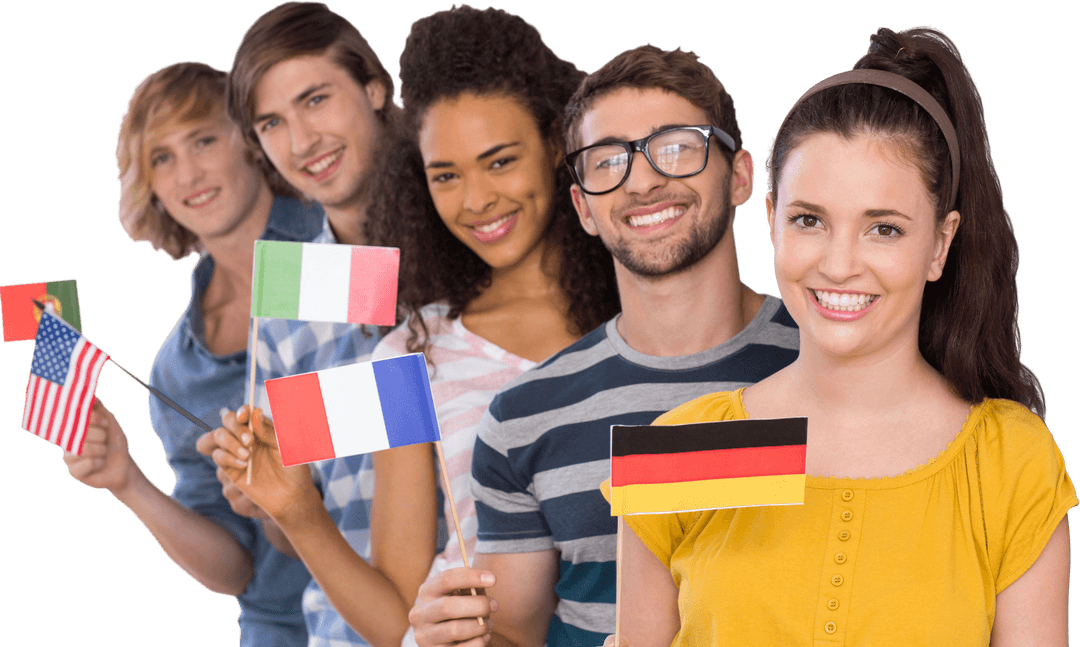 Diverse College Students Holding International Flags Transparent Background