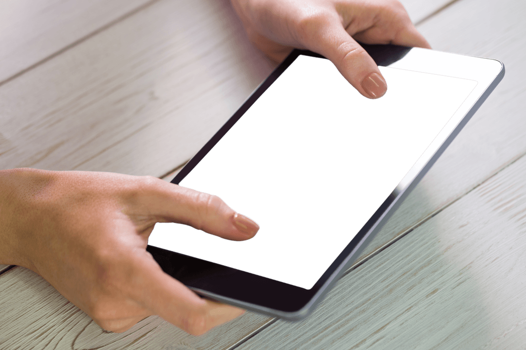 Female Hands Using Tablet with Transparent Screen