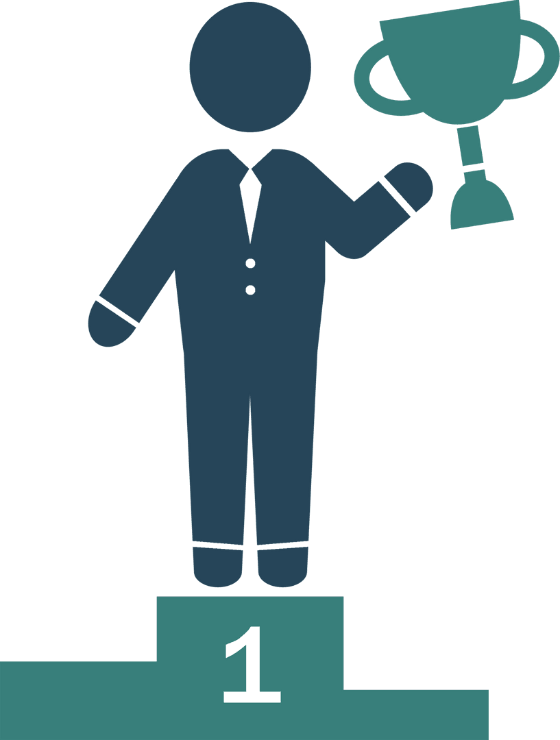 Transparent Businessman Holding Trophy on Winner Podium