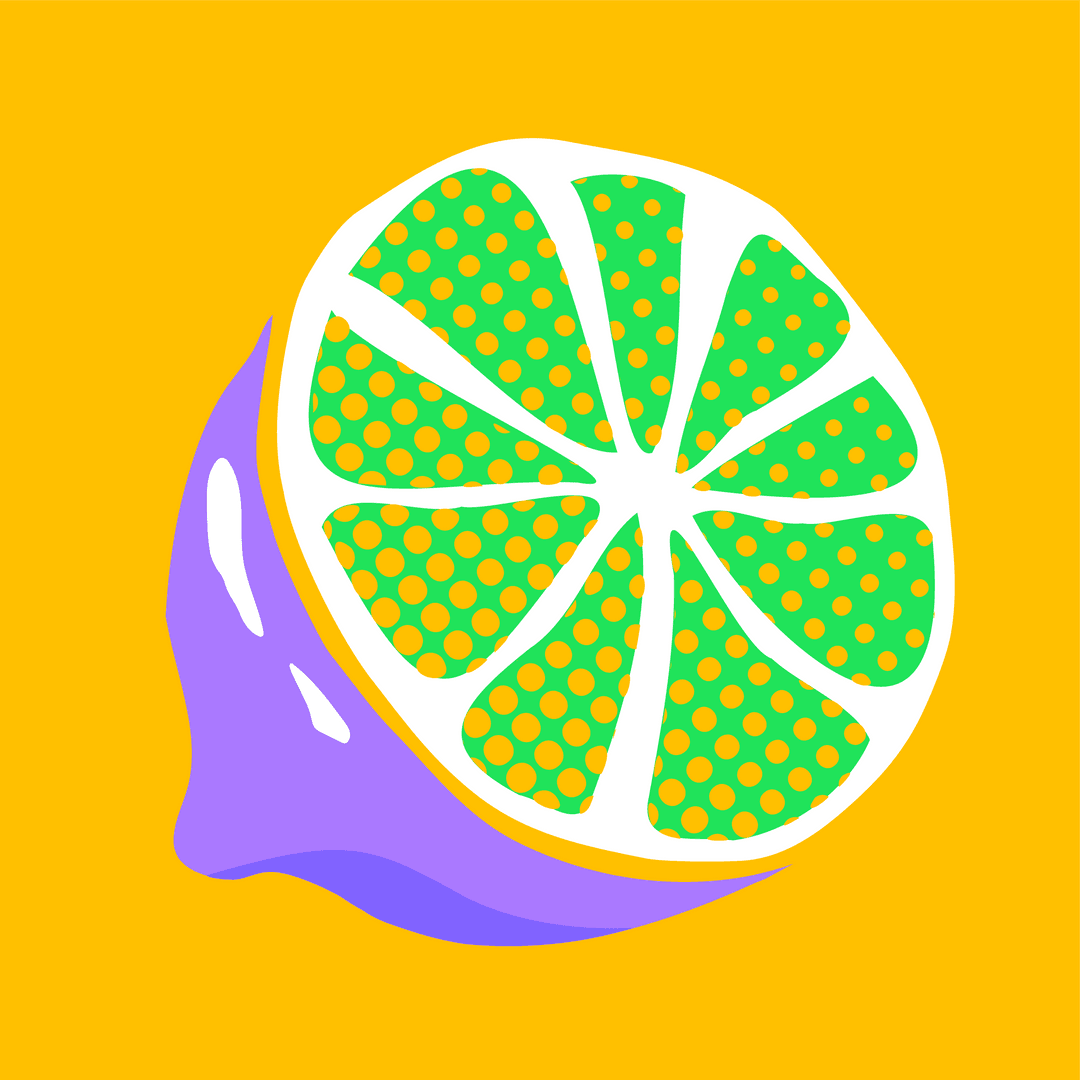 Pop-Art Style Lime with Purple Paint Drip on Transparent Background