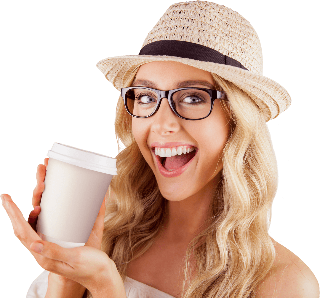 Woman with Coffee on Transparent Background: Lifestyle and Leisure