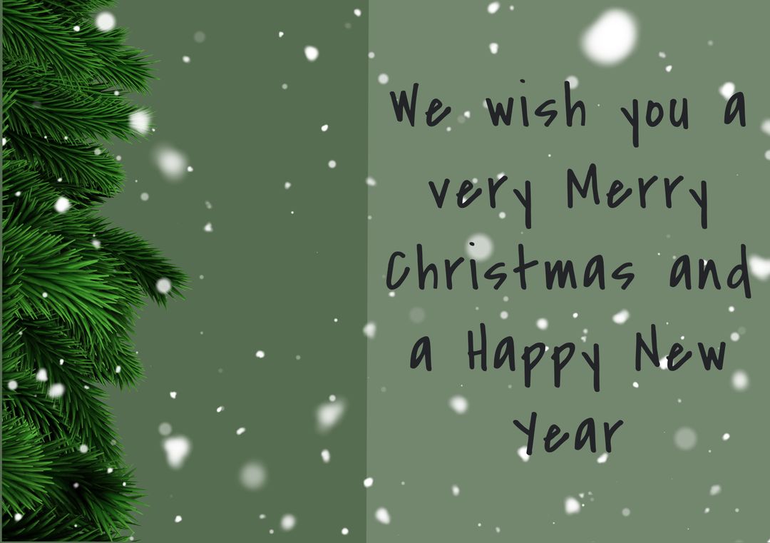 Festive Christmas New Year Greeting with Snowy Pine Needle Border