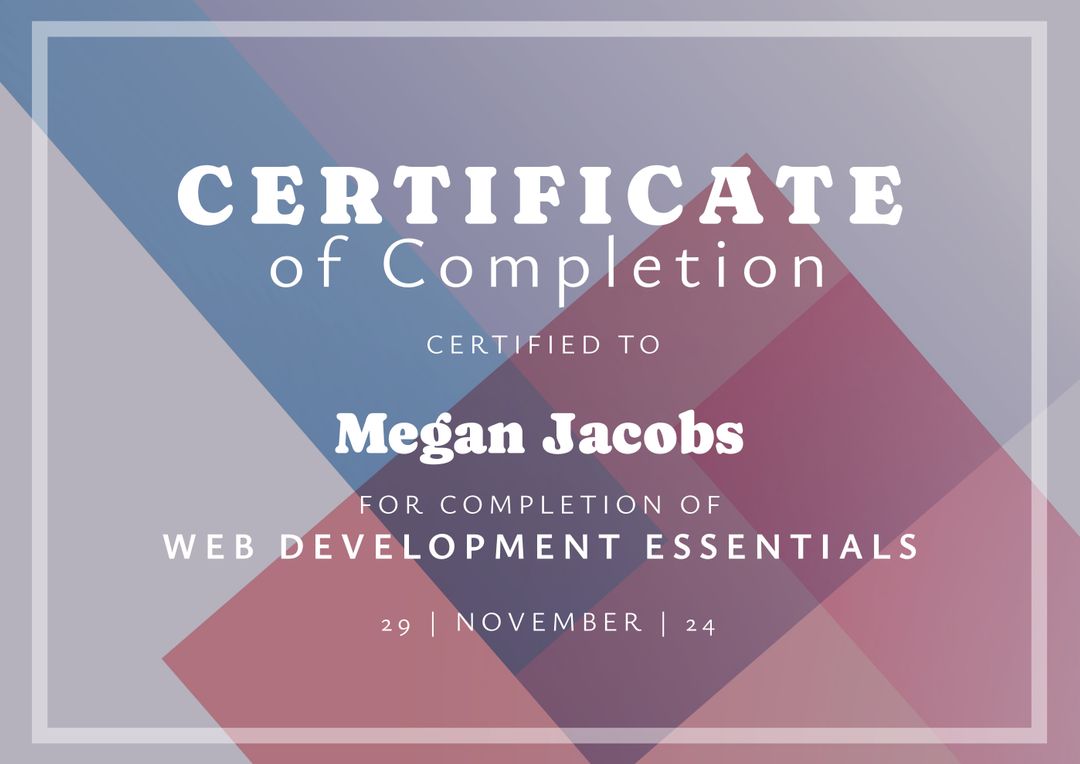 Elegant Completion Certificate for Web Development Essentials Program - Download Free Stock Templates Pikwizard.com