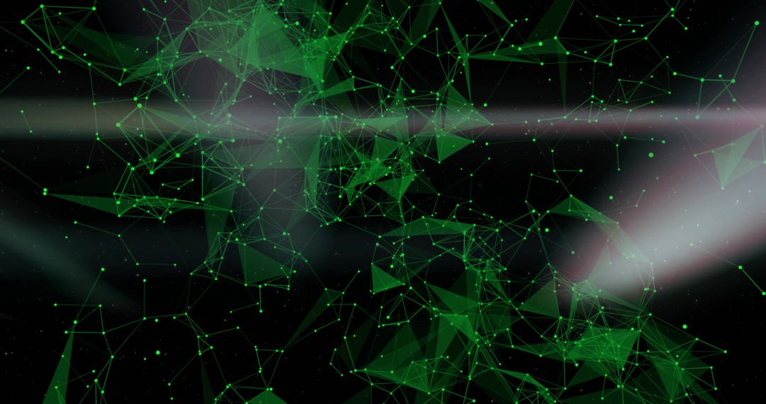 Glowing Green Polygonal Network of Nodes in Dark Space for Futuristic Data Visualization