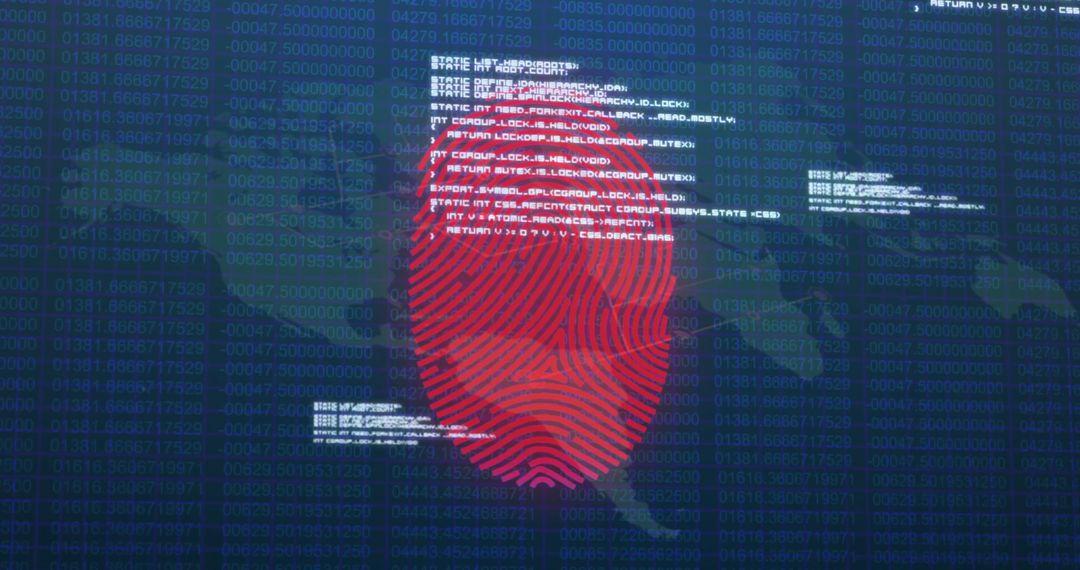 Digital Fingerprint on Cybersecurity Interface with Code Background