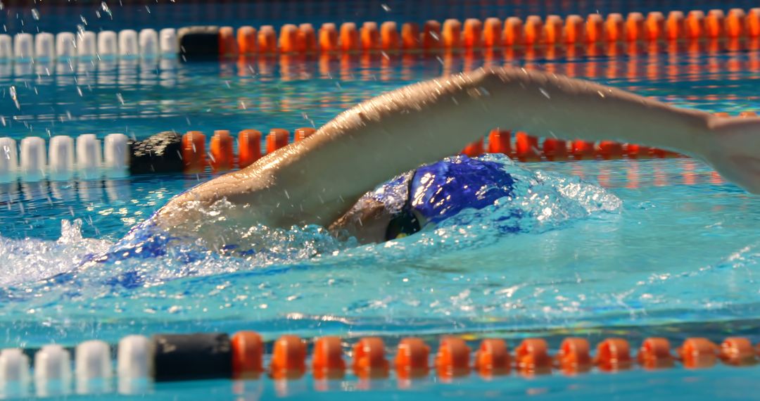 Competitive Swimmer Performing Freestyle Stroke in Swimming Pool - Free Images, Stock Photos and Pictures on Pikwizard.com