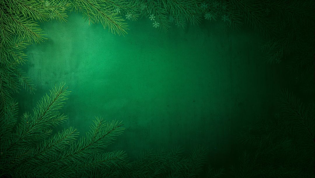 Framing Evergreen Fir Border Around Green Panel with Snowflake Accents for Holiday Design