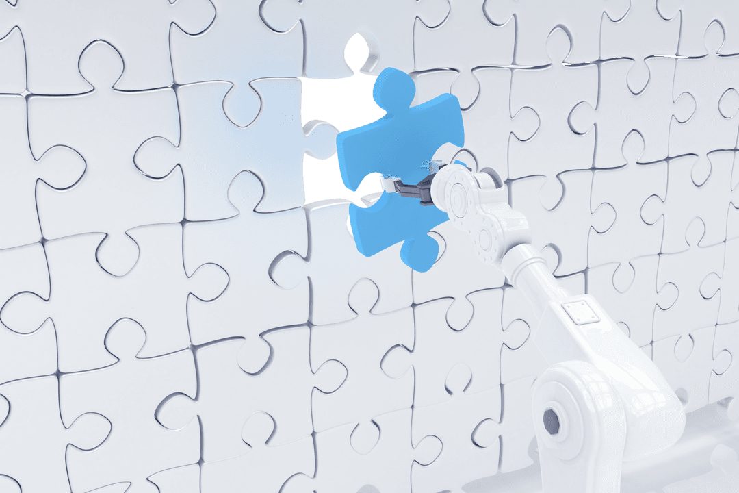 Transparent Robot Arm Fixing Puzzle with Blue Piece