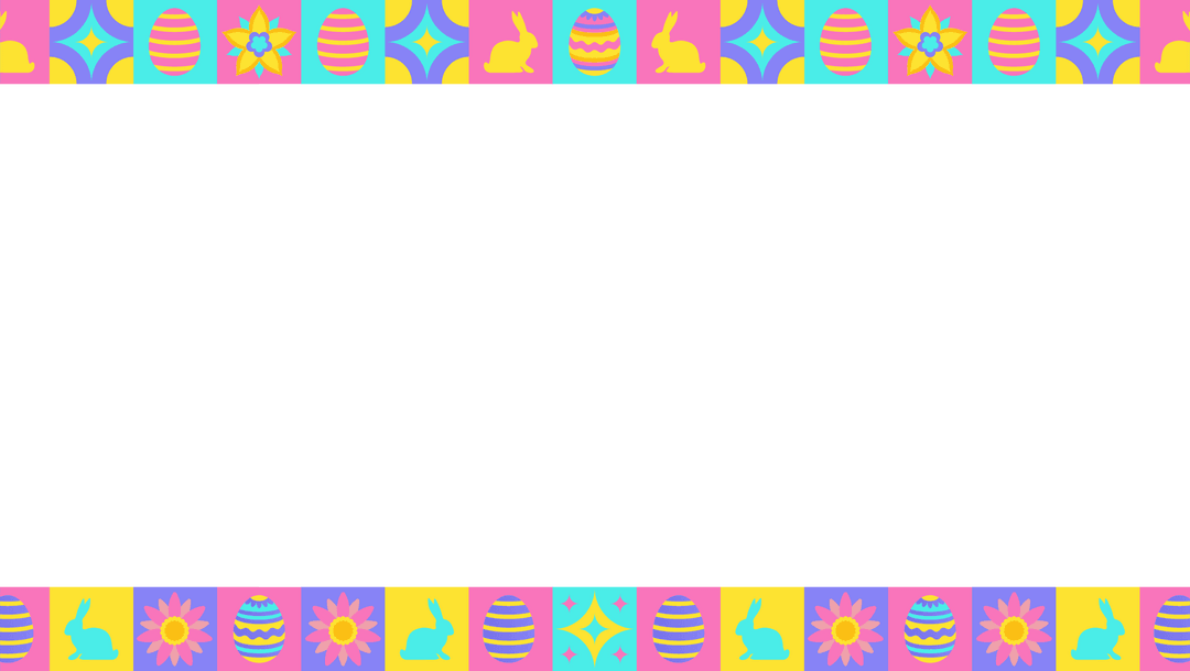 Pastel Easter Border with Colorful Eggs and Rabbits on Transparent Background