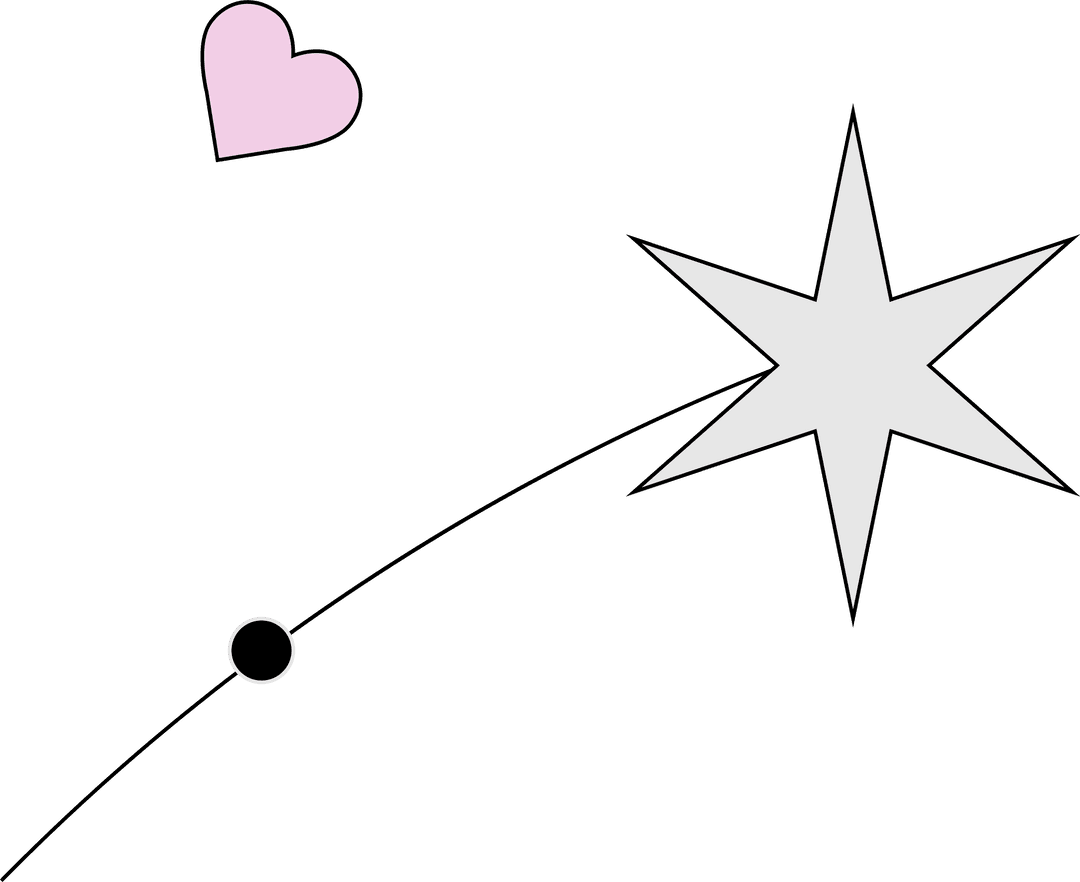 Minimalist Heart and Star Connected by Arc on Transparent Background