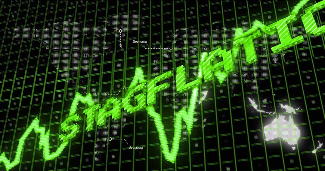 Stagflation Concept with Digital Financial Chart and World Map