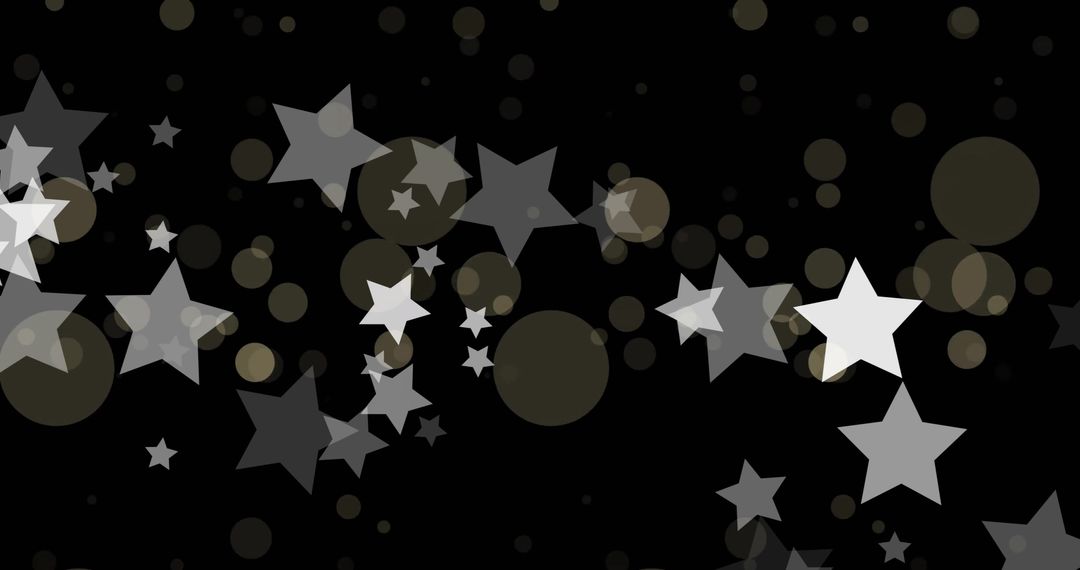 Floating Stars and Light Circles on Black Background