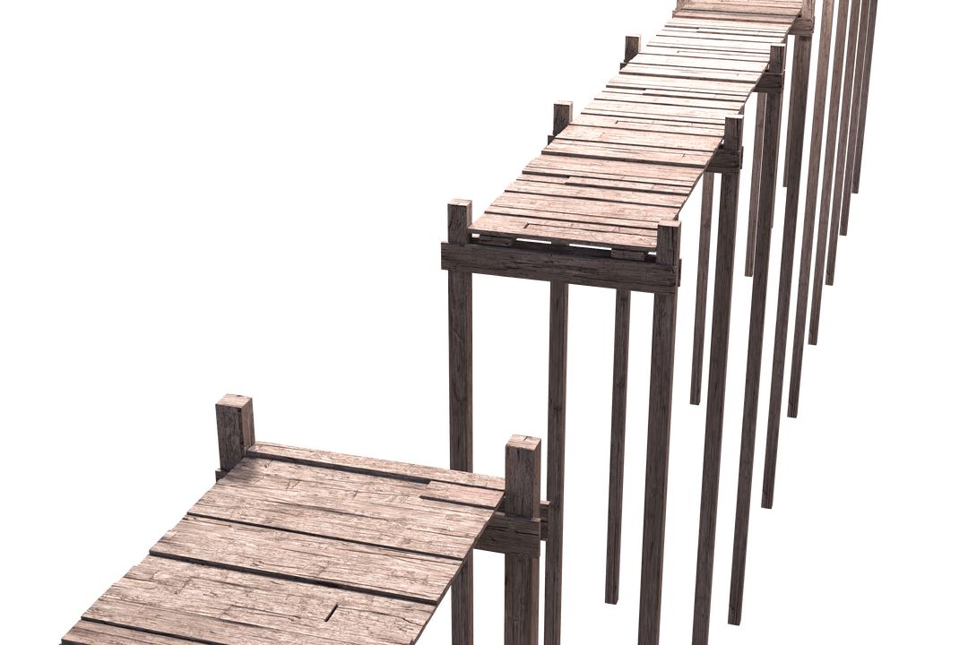 Transparent Isolated Vector Wooden Bridge on Stilts