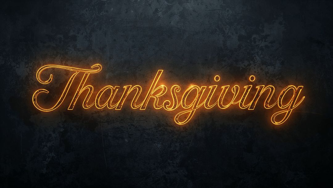 Thanksgiving Neon Script Sign Glowing Amber Cursive Typography with Vintage Mood