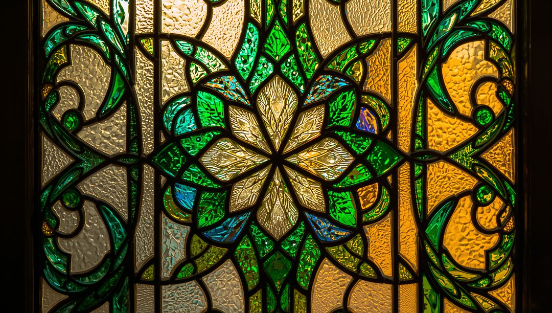 Intricate Stained Glass Design with Central Star Motif