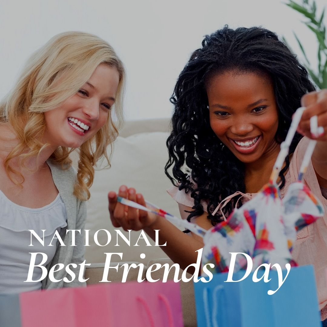 Digital composite image of best friends day text on happy biracial women looking dress - Download Free Stock Templates Pikwizard.com