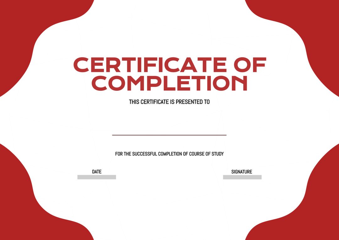 Certificate of Completion Template with Red Design Elements - Download Free Stock Templates Pikwizard.com