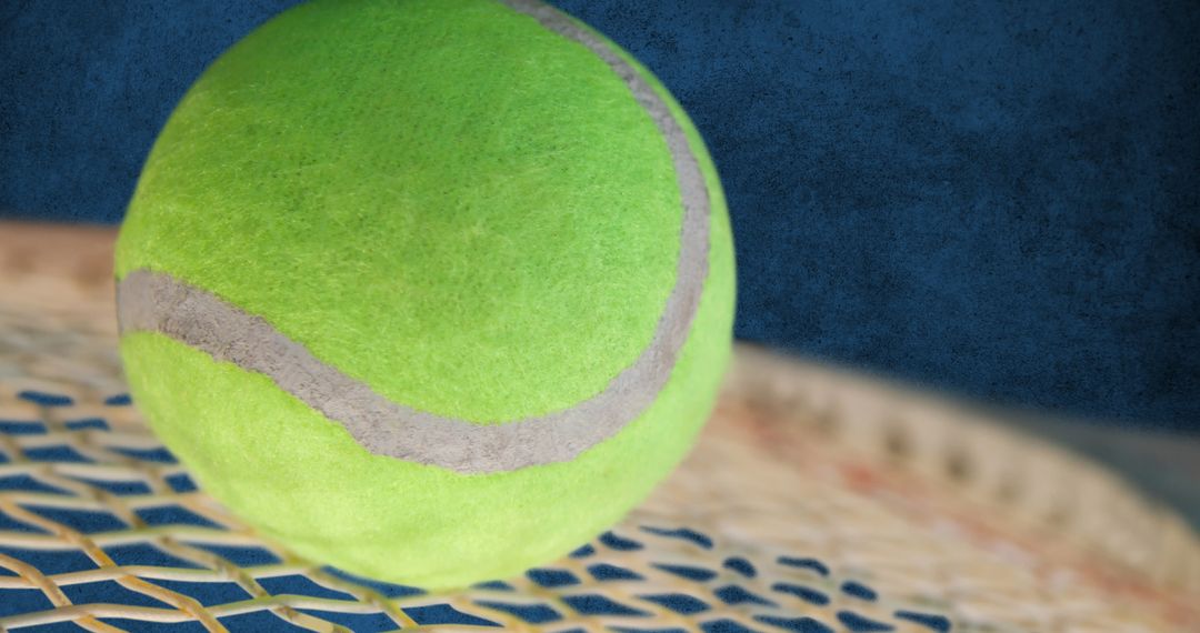 Tennis Ball Balancing on Racket Against Blue Background