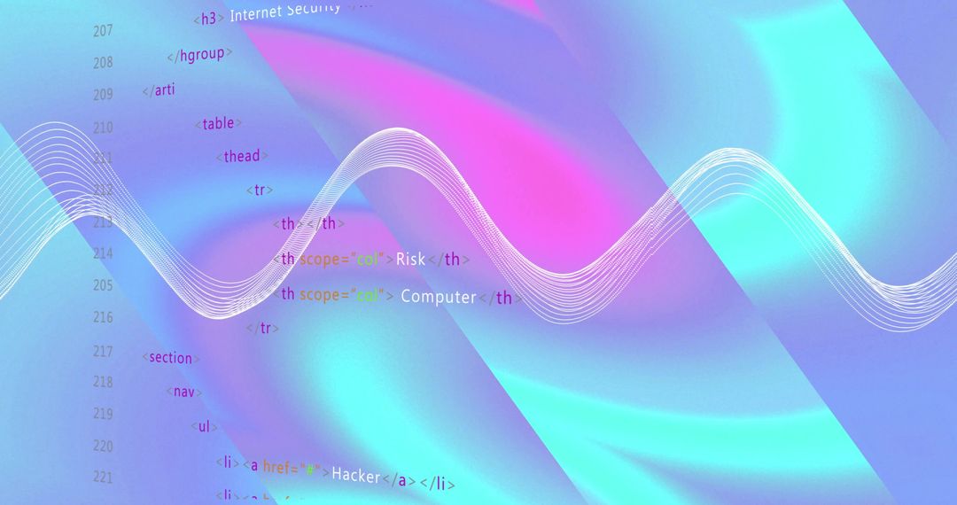Digital Data Processing Overlay with Waves on Blue Background