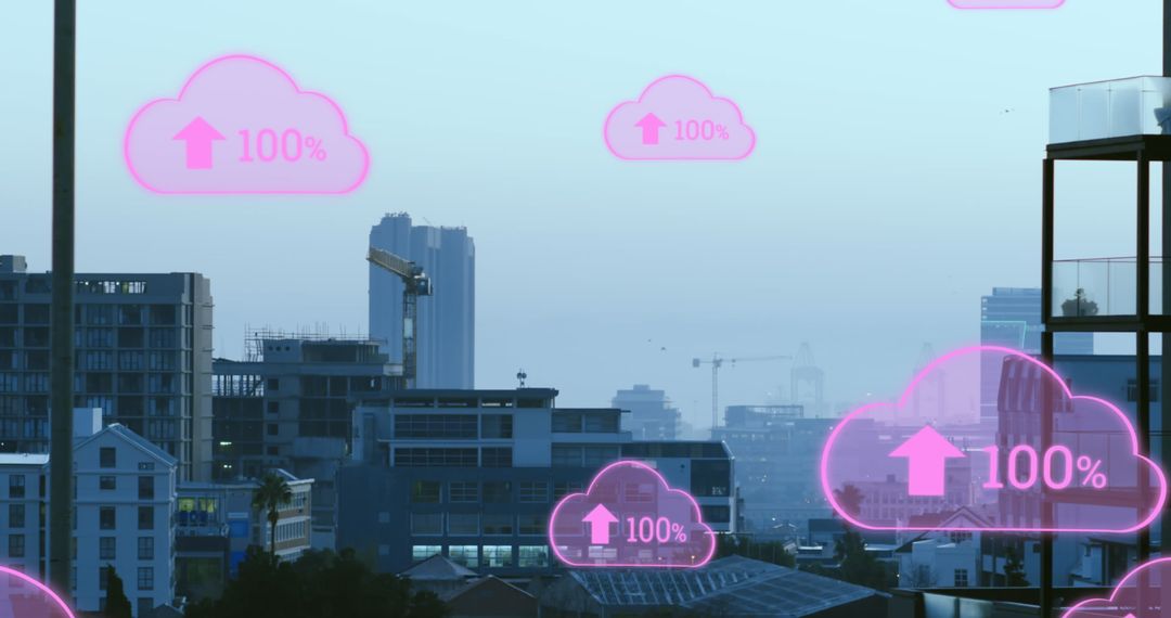 Digital Cloud Data Infographics Over Cityscape