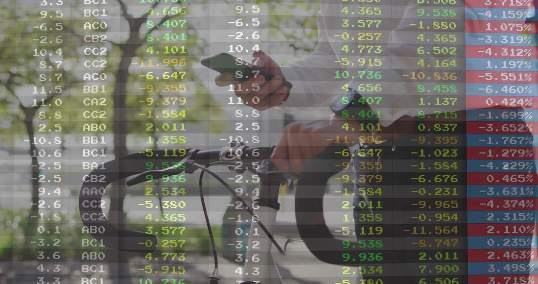 Asian Commuter Navigating Via Smartphone Overlayed with Market Data