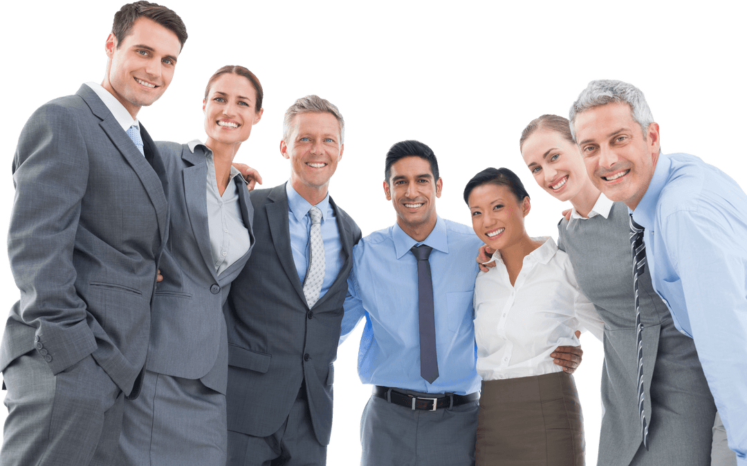 Transparent Group of Smiling Business Professionals in Office Setting