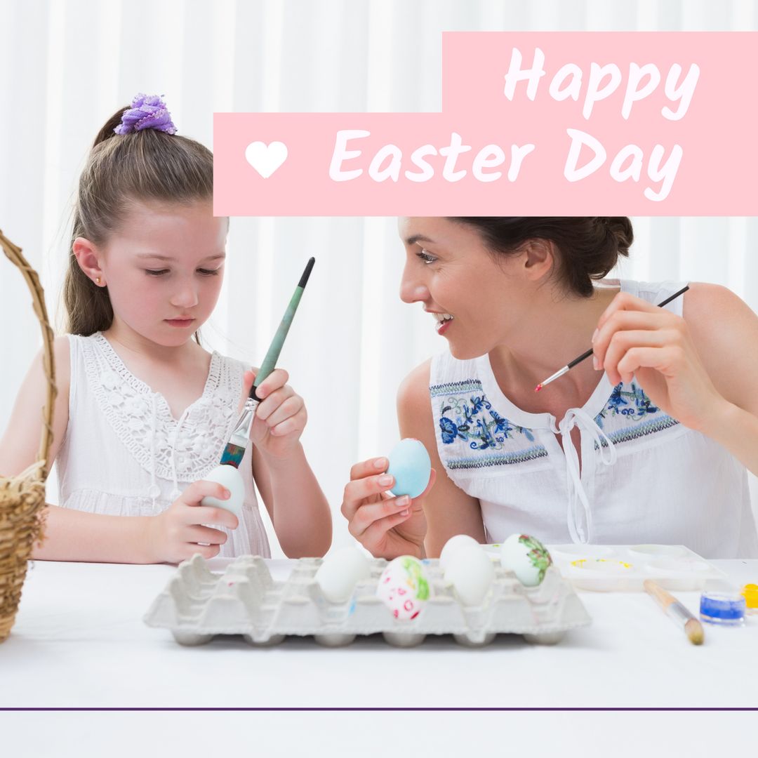 Mother and Daughter Decorating Easter Eggs Together