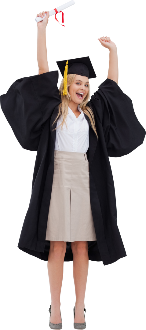 Excited Blonde Graduate Holding Diploma on Transparent Background - Download Free Stock Images Pikwizard.com