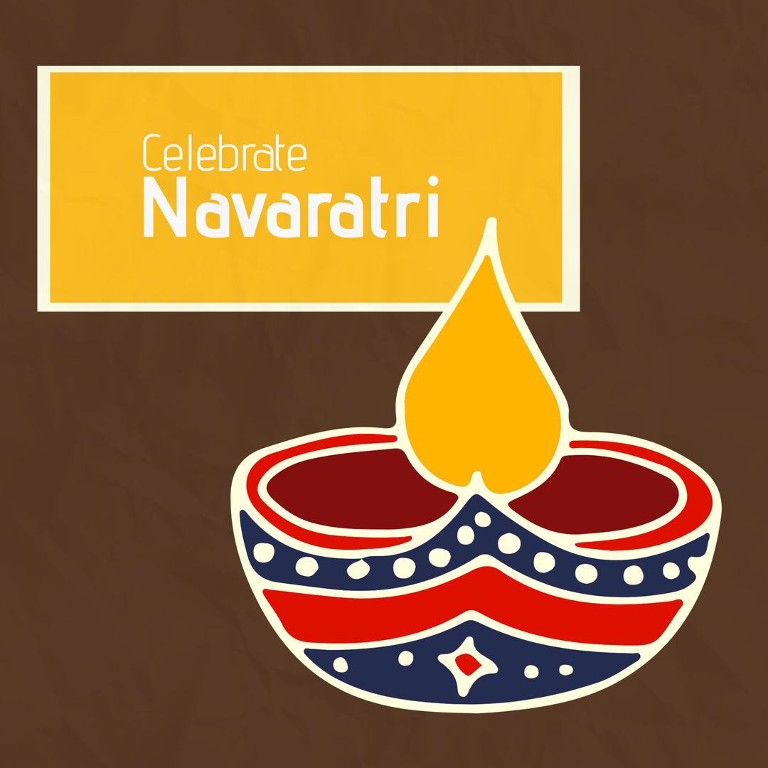 Navaratri Festive Design with Diya and Text on Brown Background
