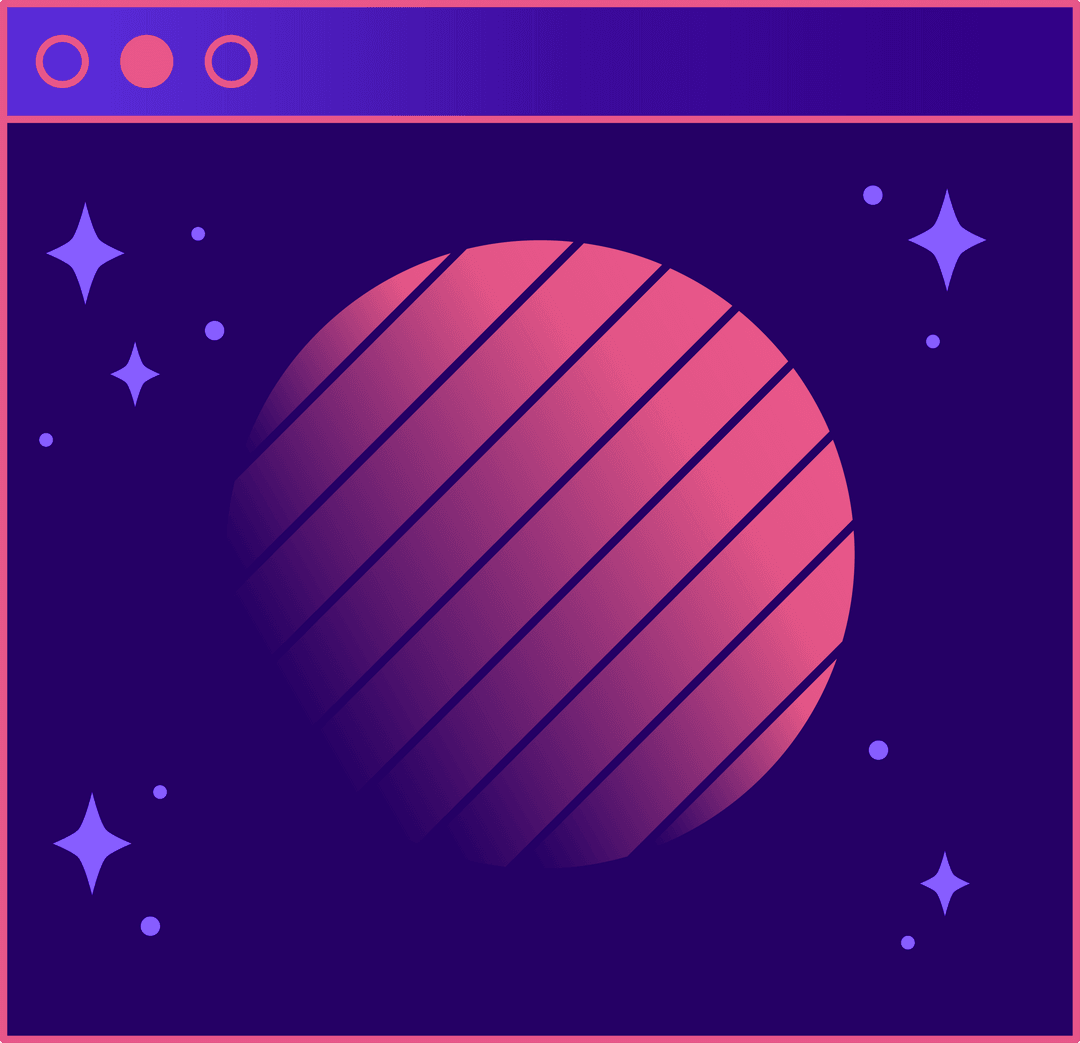Striped gradient circle in flat web frame with transparent cosmic background