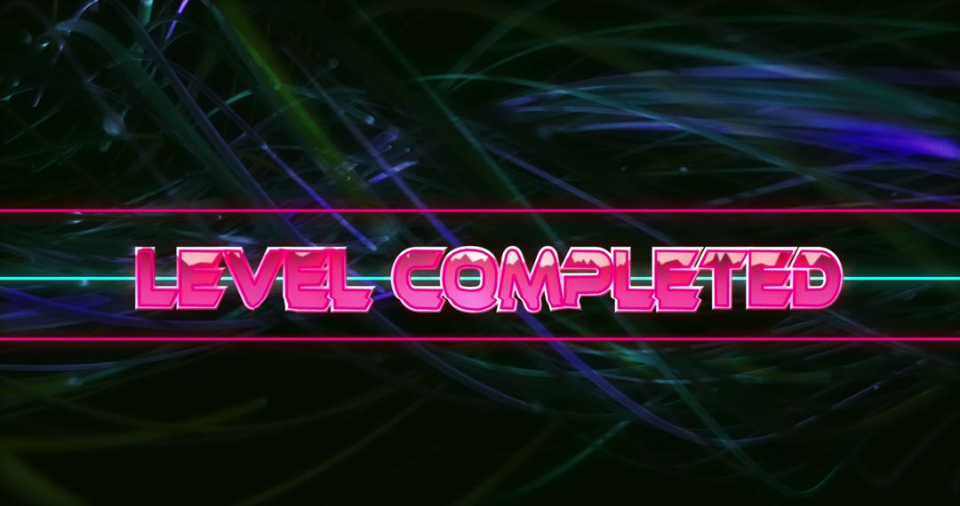 Level Completed Text with Neon Digital Waves on Dark Background