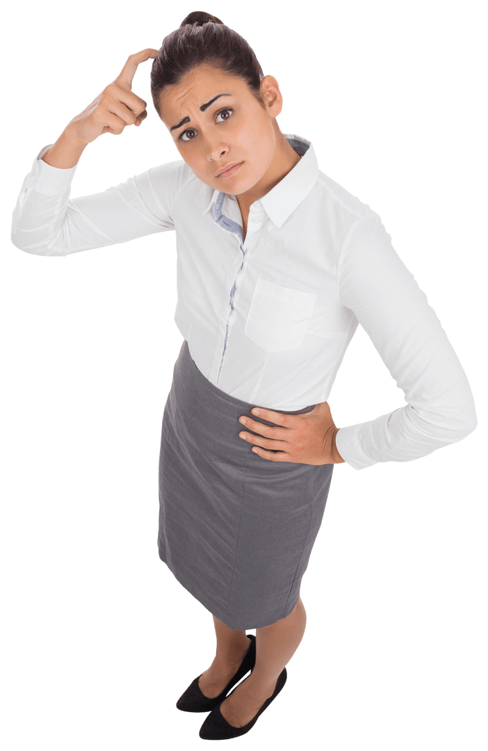 Thoughtful Female Executive Pondering on Transparent Background