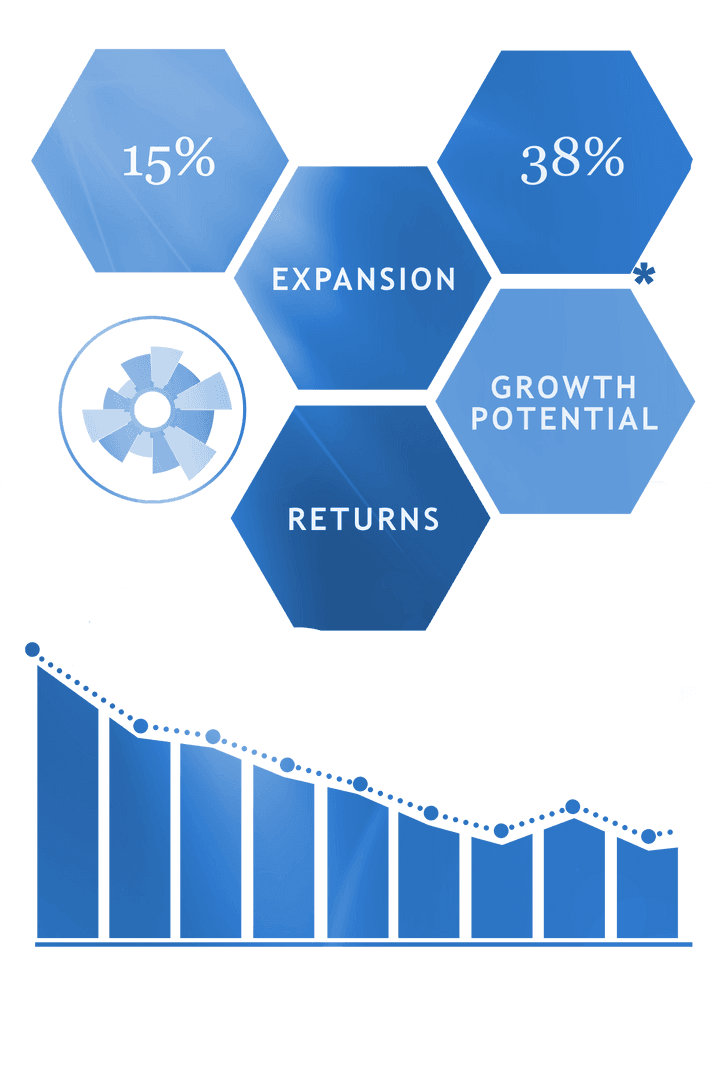 Blue Business Charts and Graphs on Transparent Background