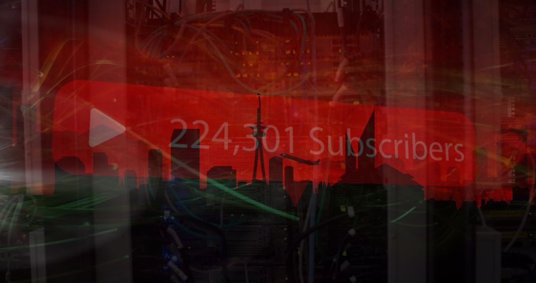 Digital Media Interface Over Urban Skyline Collage