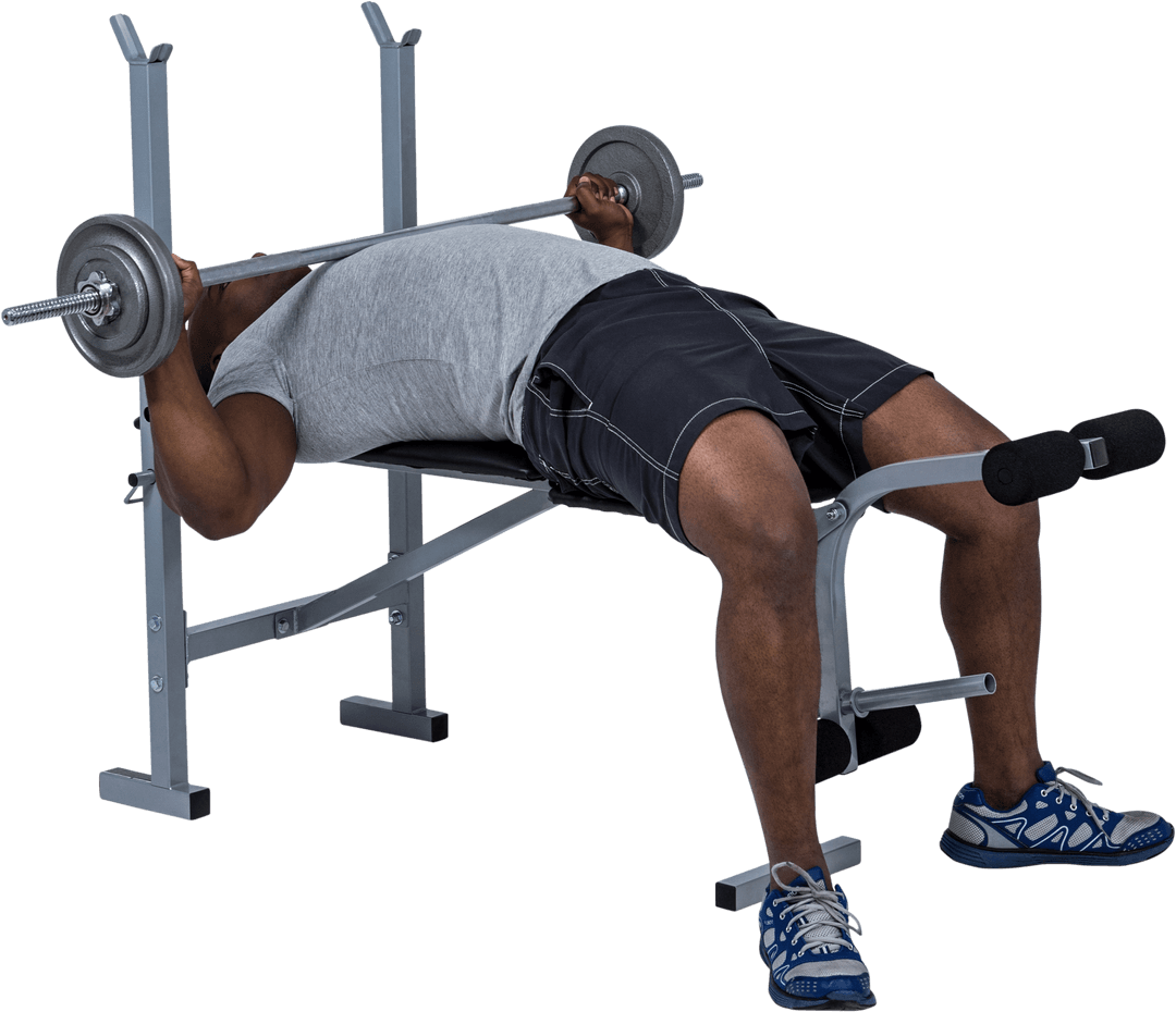 Transparent: Fit Man Exercising with Barbell on Bench Press